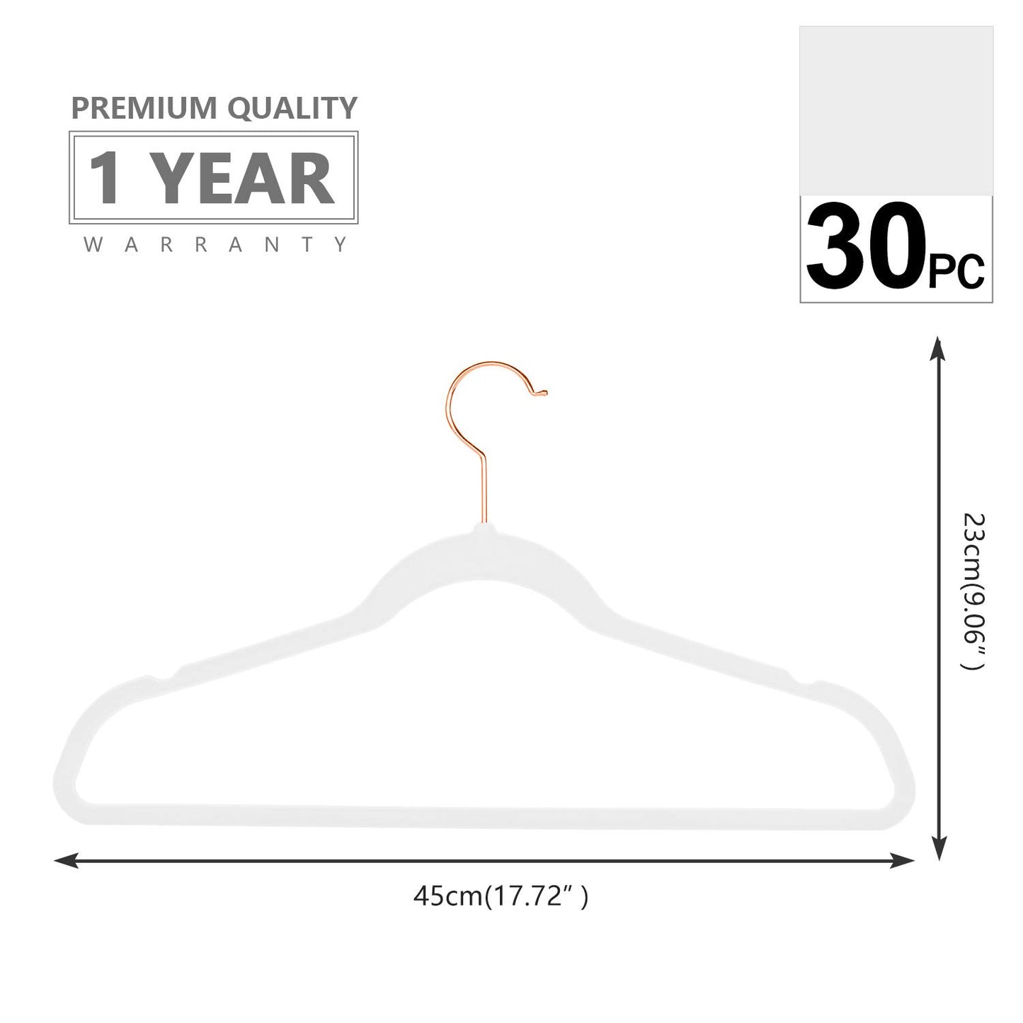 MIZGI Premium Velvet Hangers (30 Pack) Heavy Duty- Non Slip - Velvet Suit Hangers Black - Copper/Rose Gold Hooks,Space Saving Clothes Hangers (Black)