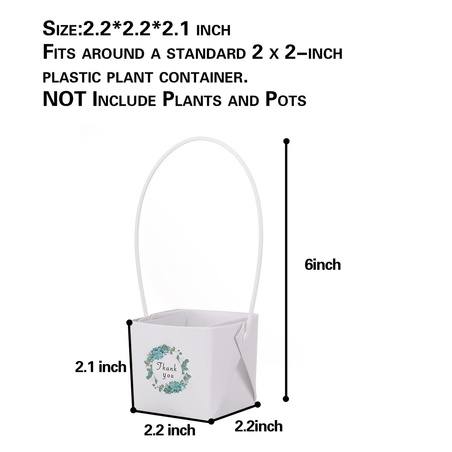 NITHECON 40pcs Thank You Succulents Wraps [NOT Include Plants and Pots]-[Fits 2 Inch Pots] Succulent Gift Wraps bags Decoration Sleeve Succulent for Wedding Baby Shower Favors Ideas,White