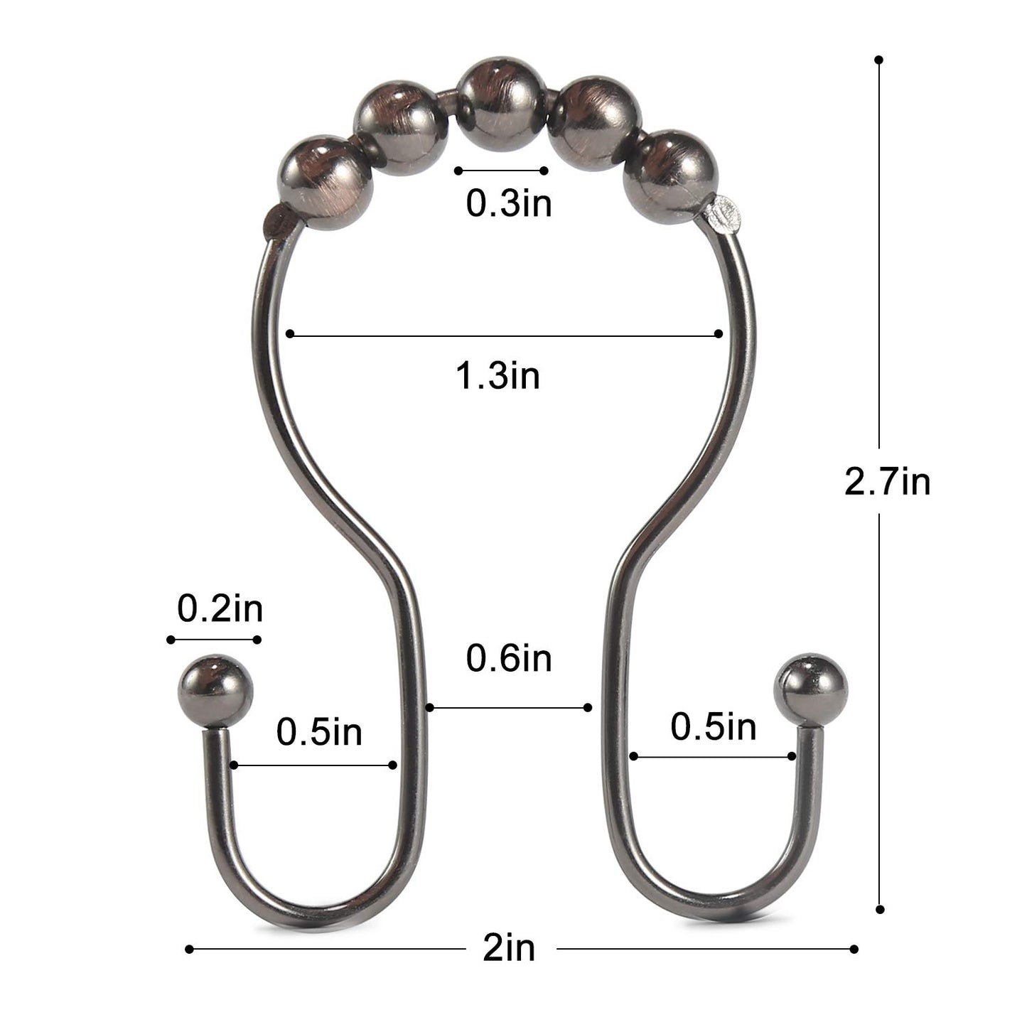 Goowin Shower Curtain Hooks, 12 Pcs Shower Curtain Rings, Stainless Steel Bronze Shower Curtain Hooks Rings Rust Proof, Balance Sliding Anti-Drop Double Shower Hooks for Shower Curtain Rod (Bronze)