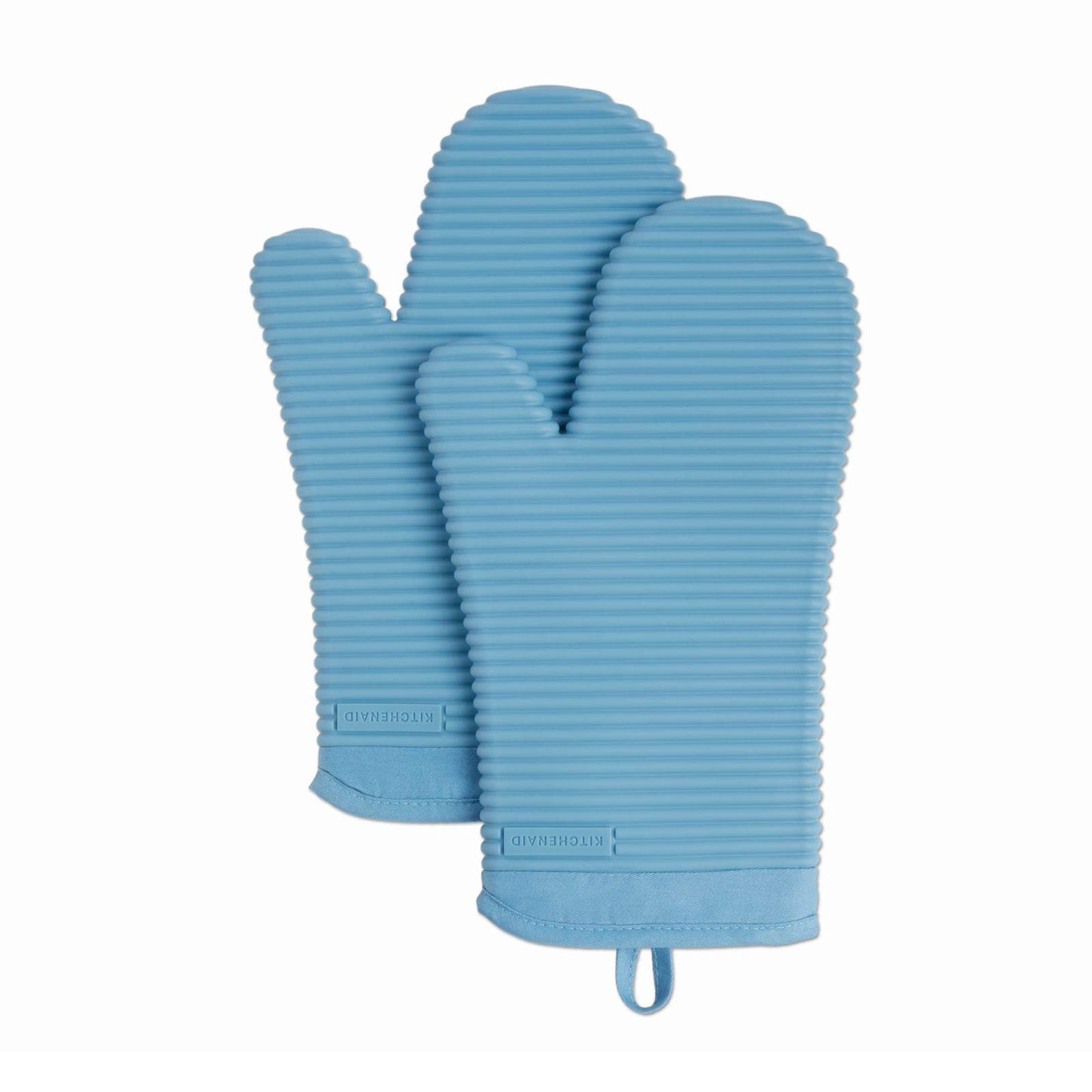 KITCHENAID Ribbed Soft Silicone Oven Mitt 2-Pack Set, Matte Black, 7.5"x13"