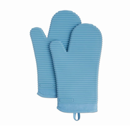 KITCHENAID Ribbed Soft Silicone Oven Mitt 2-Pack Set, Matte Black, 7.5"x13"