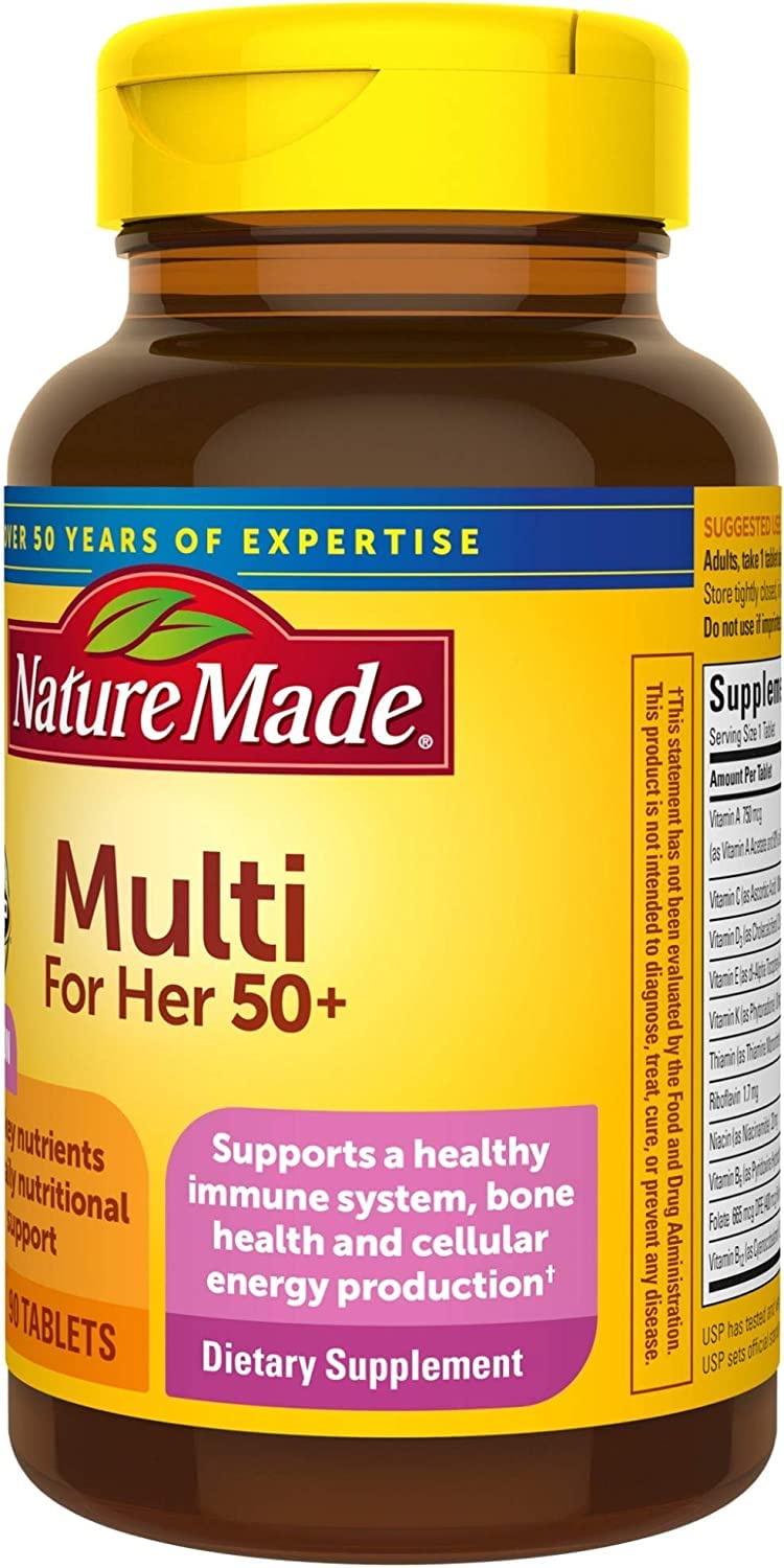 Nature Made Multivitamin For Her 50+ with No Iron, Womens Multivitamin for Daily Nutritional Support, Multivitamin for Women, 90 Tablets, 90 Day Supply