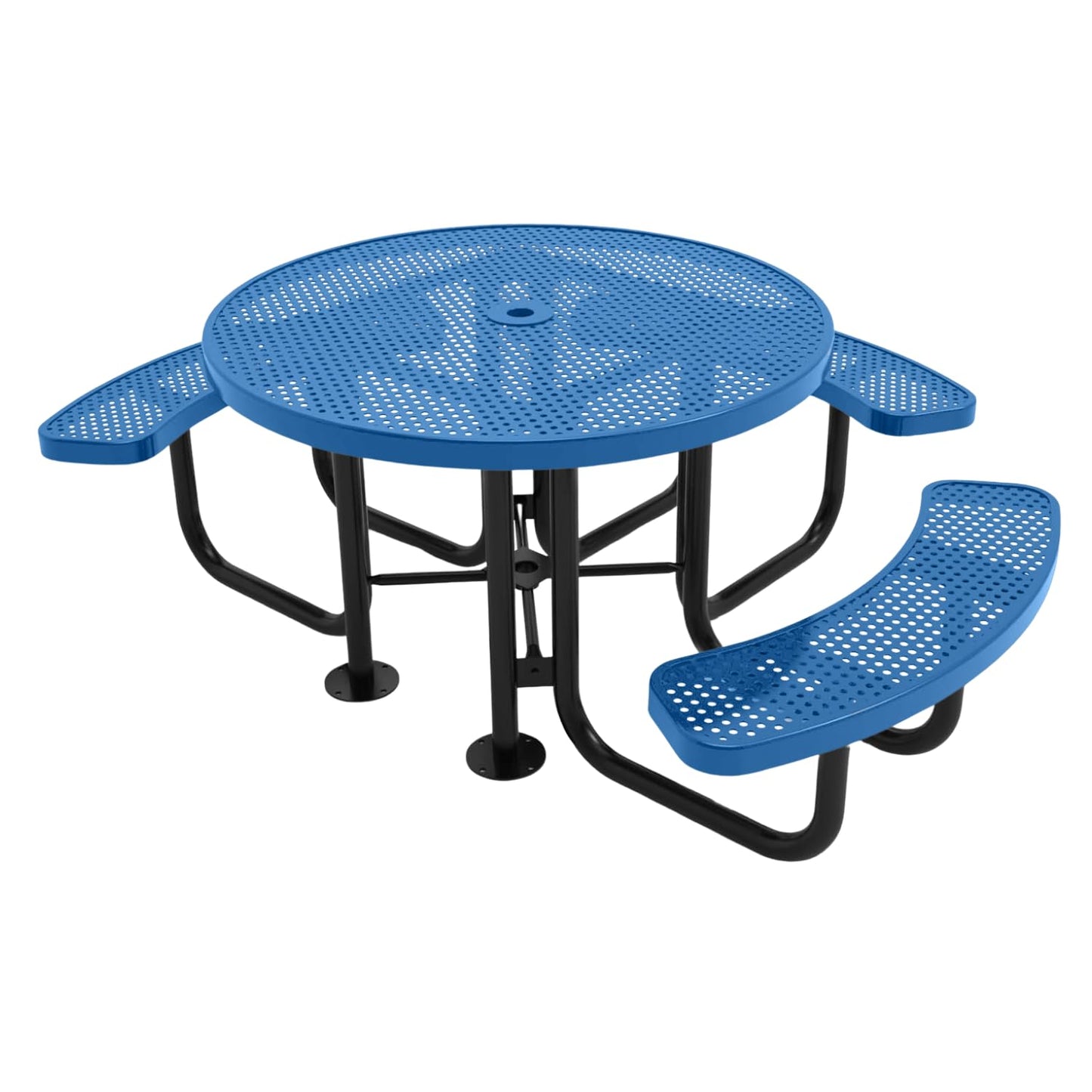 Coated Outdoor Furniture Heavy-Duty Portable Outdoor Picnic Table with Umbrella Hole, Expanded Metal Commercial-Grade Patio Dining Furniture Made in America (46" Round Top, Light Blue)