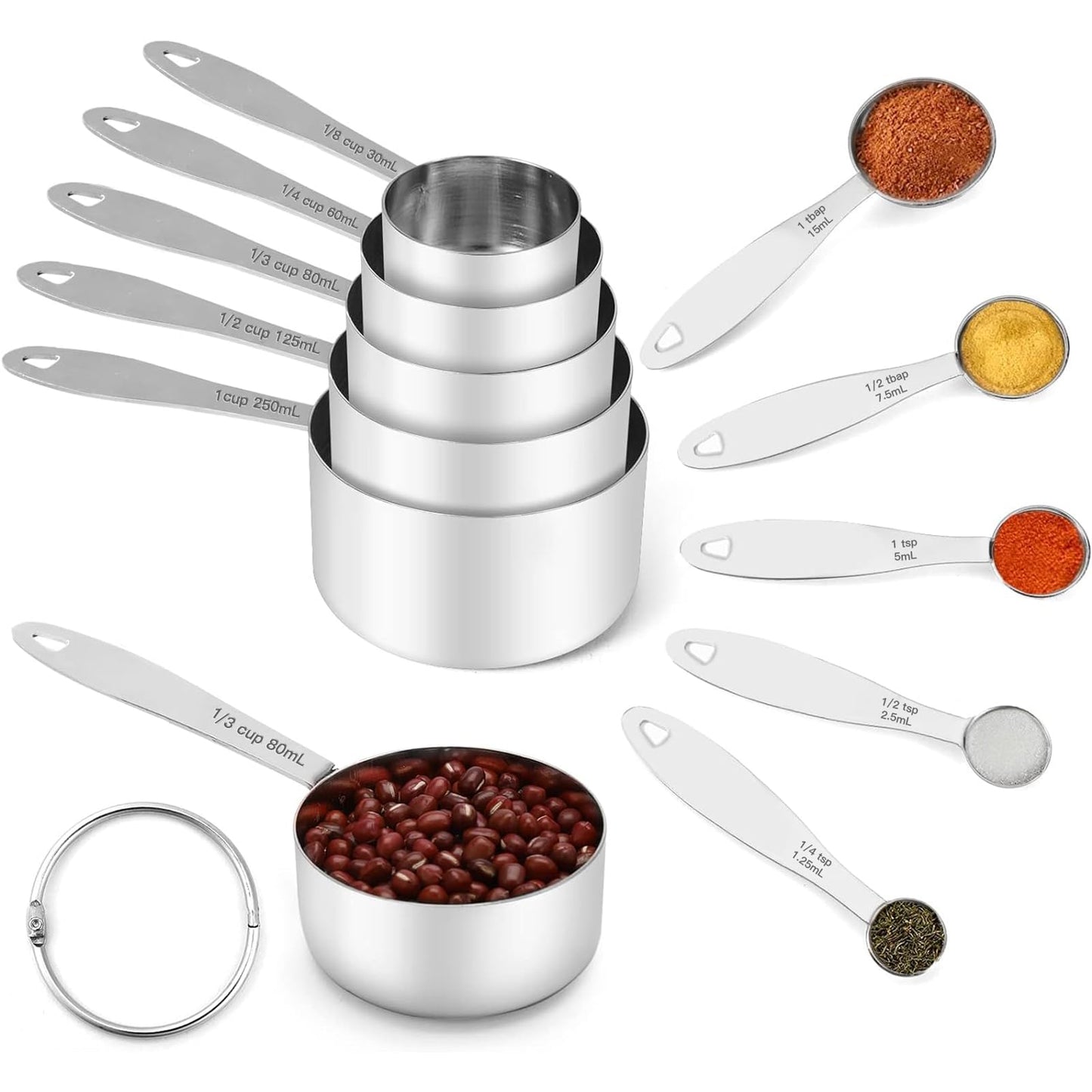 Joyhill Messbecher und -löffel aus Edelstahl, 10-teiliges Set, ineinander stapelbare Messbecher aus Metall mit Soft-Touch-Silikongriffen für trockene und flüssige Zutaten, Kochen und Backen (schwarz) 