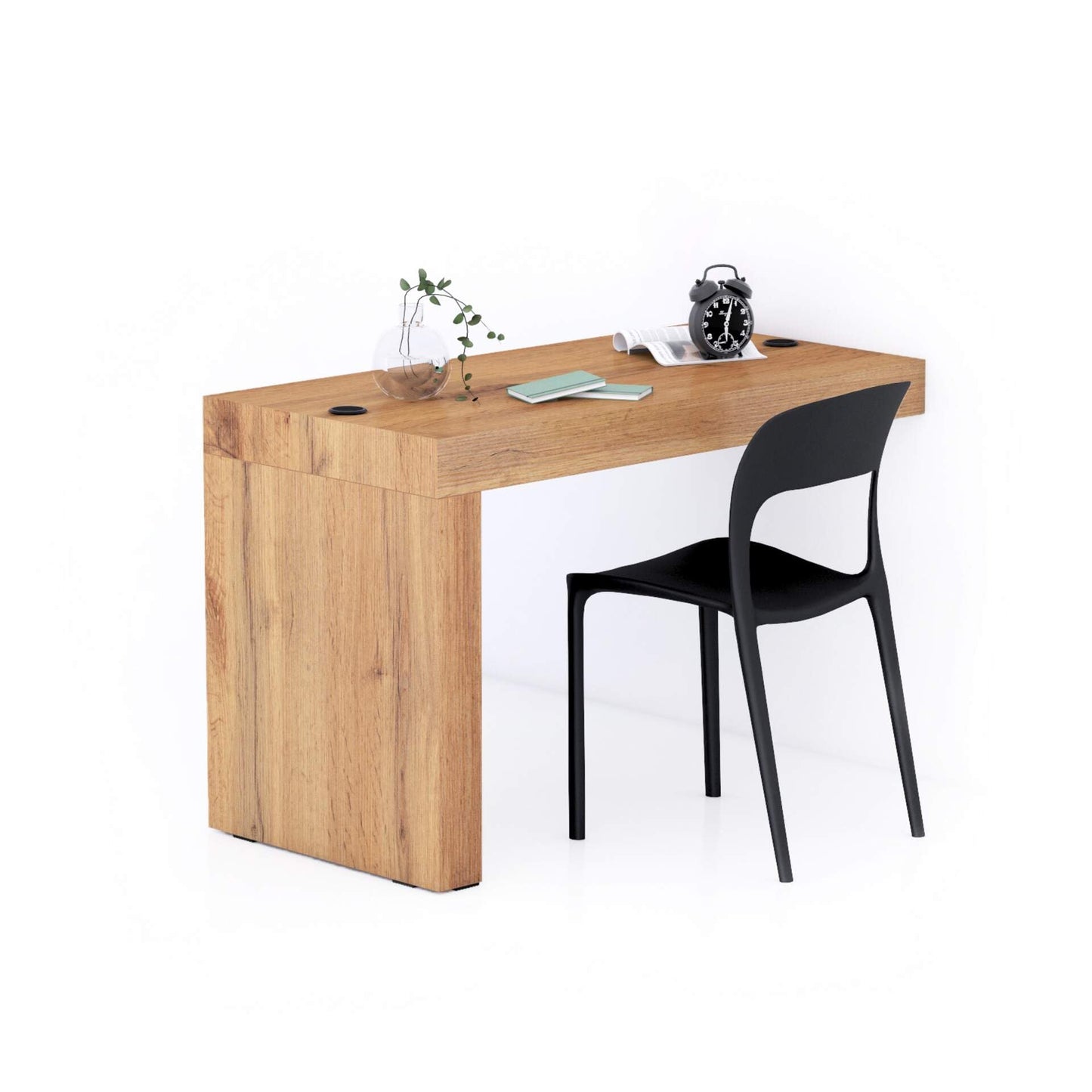 Mobili Fiver, Bureau Evolution 70,9 x 23,6 po, Frêne noir avec un pied, finition stratifiée, bureau moderne, bureau d'écriture et d'étude pour chambre à coucher, bureau, meubles italiens 