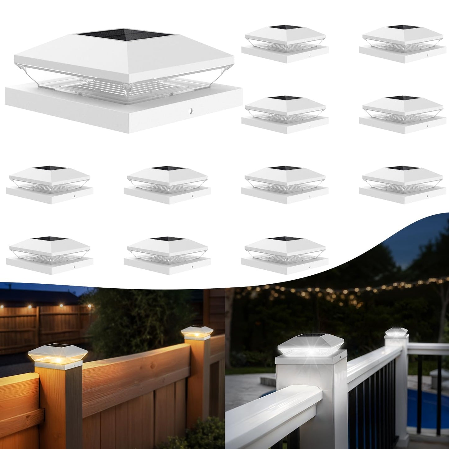 T-SUN Solar Post Cap Lights, 6 Pack – Warm & Cool White, Waterproof, Fits 4x4/5x5/6x6 Posts