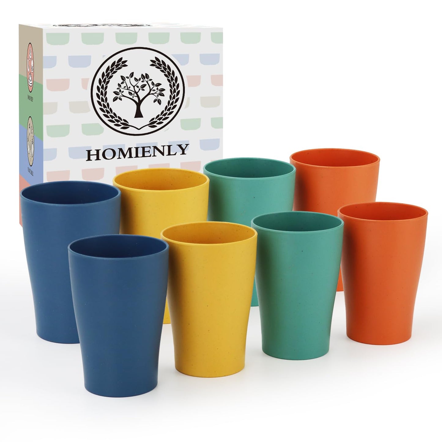 Homienly Wheat Straw Cups Plastic Cups Unbreakable Drinking Cup Reusable Dishwasher Safe Water Glasses Plastic Stackable Water Tumblers in Multi color(20 OZ 8 PCS)