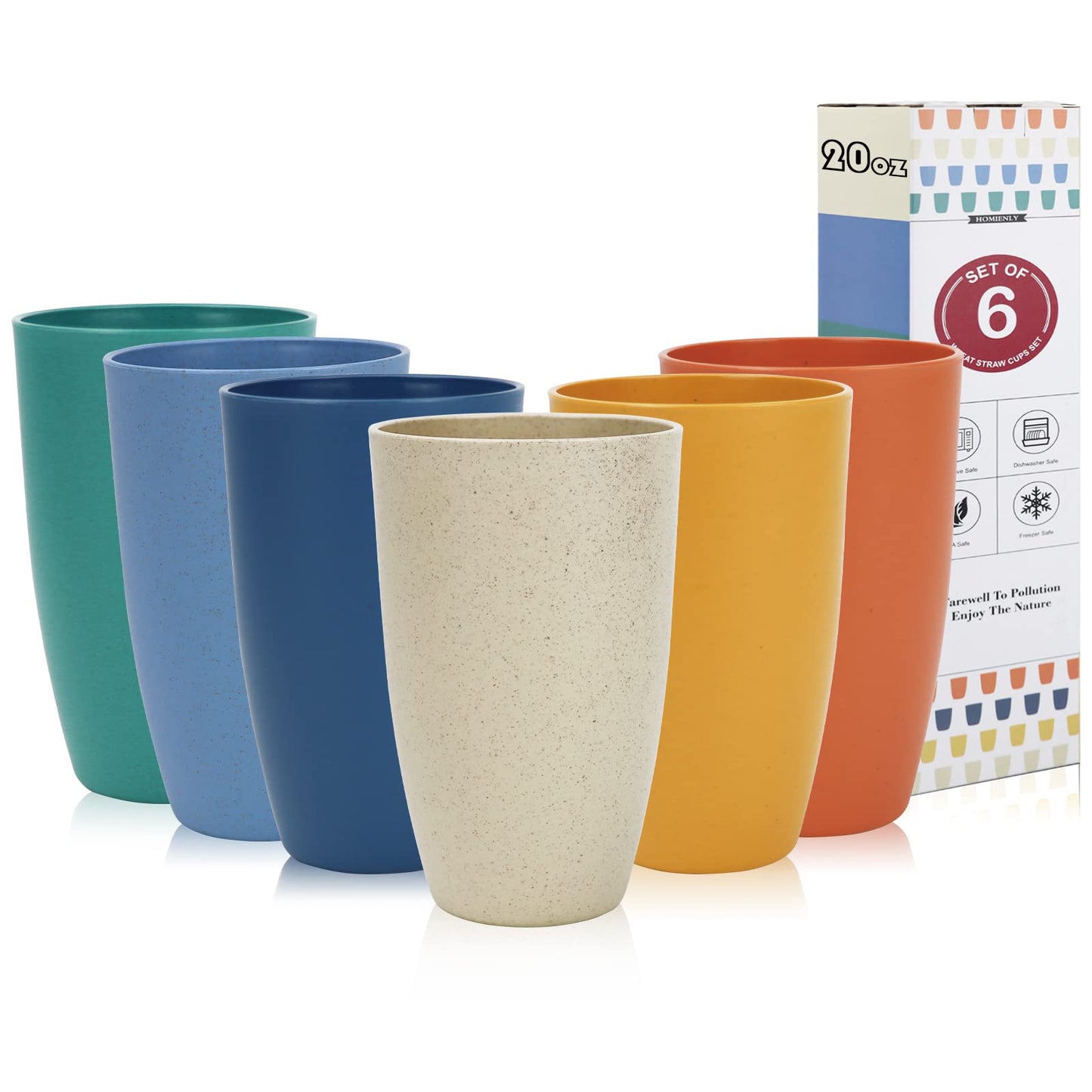 Homienly Wheat Straw Cups – Reusable, Unbreakable, Tumblers, Stackable & Dishwasher Safe