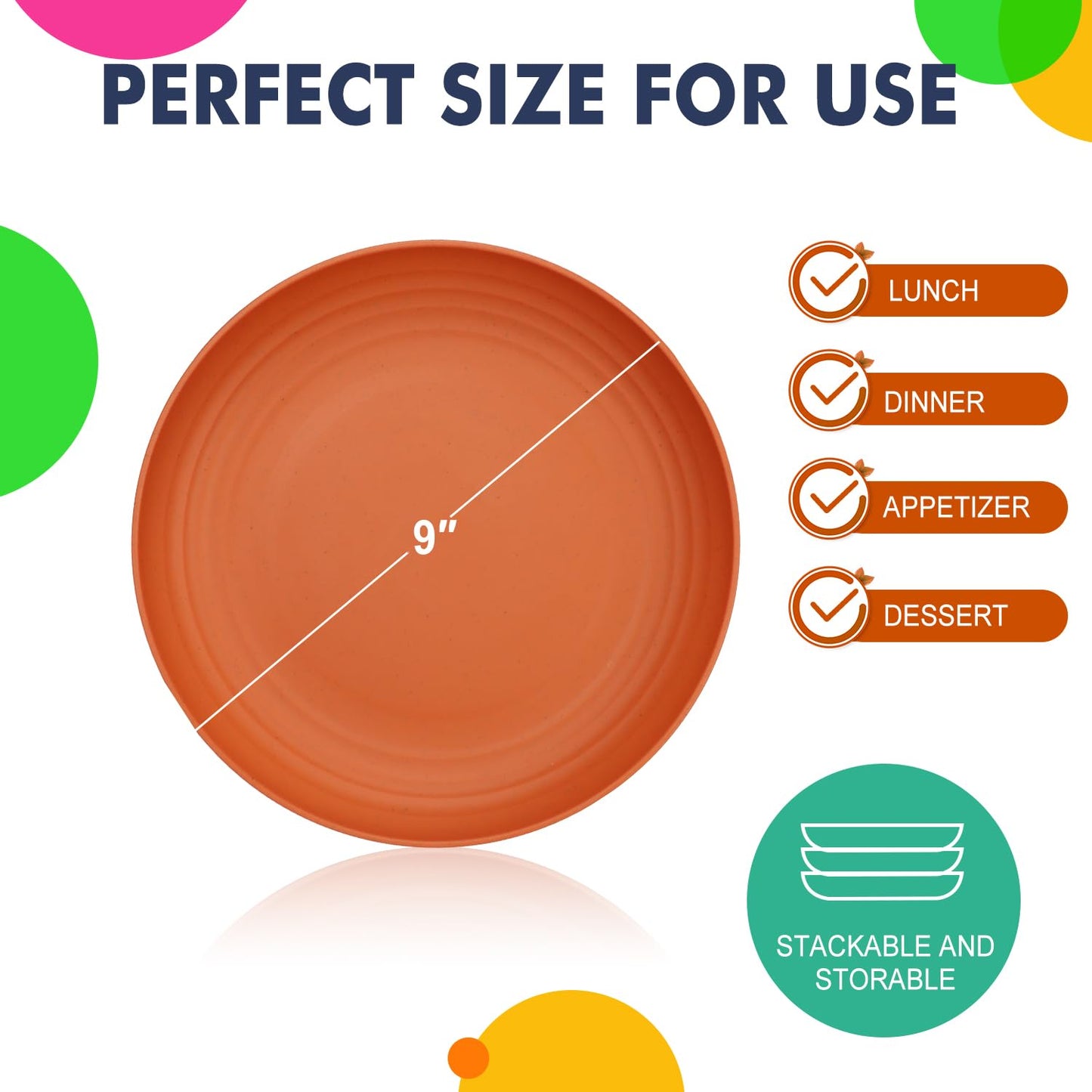 Homienly Deep Dinner Plates Set of 8 Alternative for Plastic Plates Microwave and Dishwasher Safe Wheat Straw Plates for Kitchen Unbreakable Kids Plates with 4 Colors (Classic Bright, 9 inch)