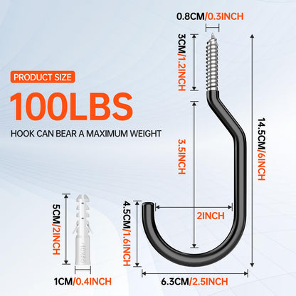 Heavy Duty Hook, Loading Capacity 100 LBS, 6 inch, Hooks for Garage Wall and Garage Ceiling