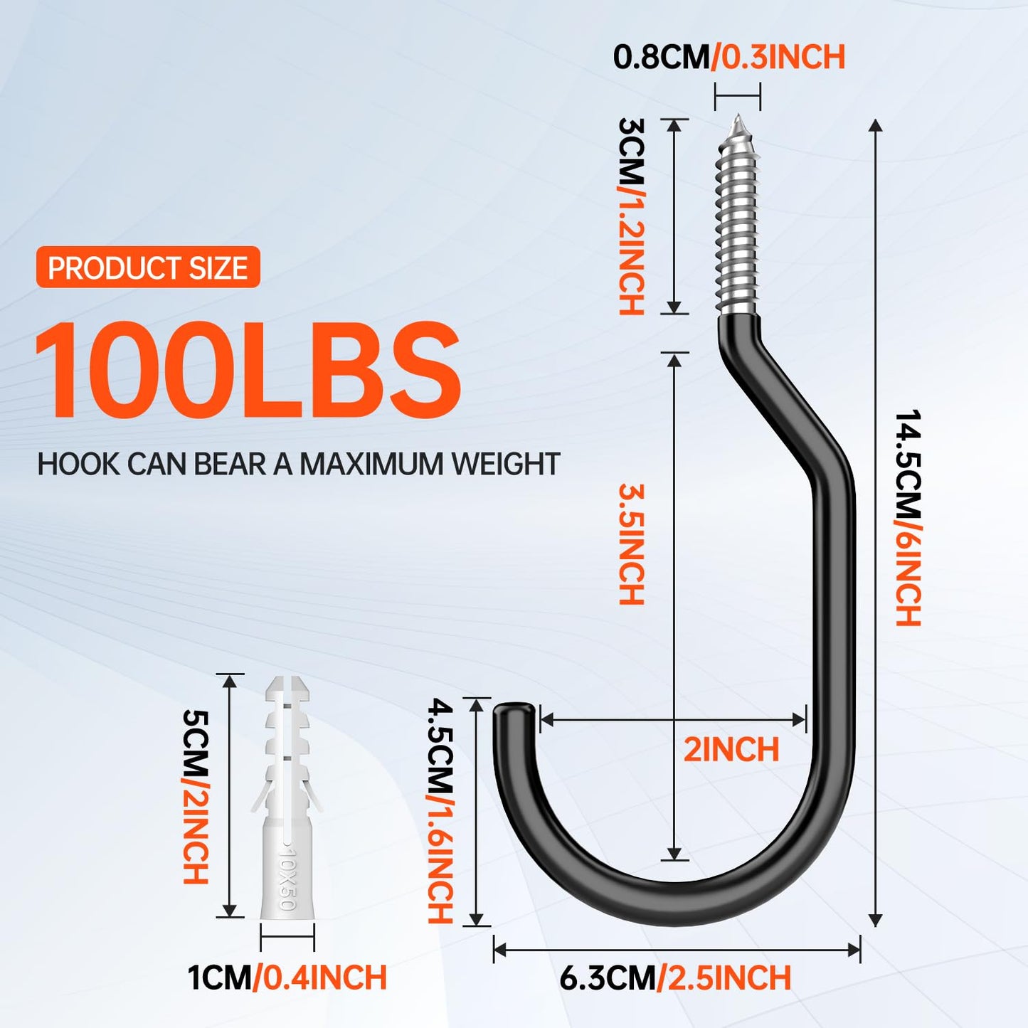 Heavy Duty Hook, Loading Capacity 100 LBS, 6 inch, Hooks for Garage Wall and Garage Ceiling