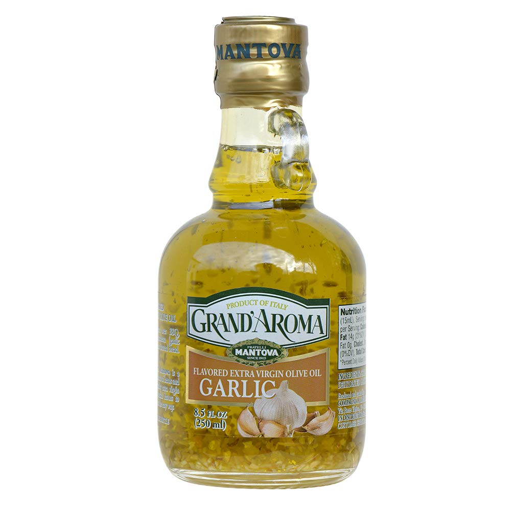 Huiles d'olive extra vierges aromatisées Mantova Grand'Aroma, coffret cadeau varié, fabriquées en Italie, pressées à froid, 100 % naturelles, bonnes pour le cœur, pour griller, faire des barbecues, fumer et cuisiner, 250 ml (lot de 4) 