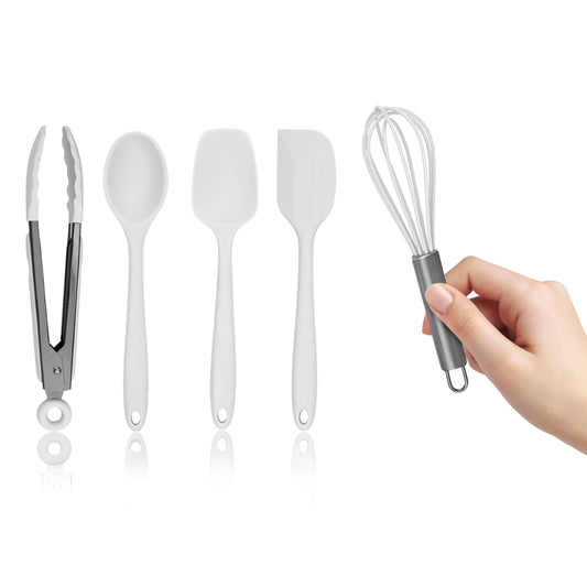 Country Kitchen Silicone Cooking Utensils - Easy to Clean Kitchen Tools, Spatula Set for Nonstick Cookware, Mini, White