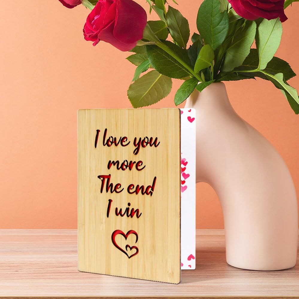 Wooden Valentines Day Card for Her Him, Romantic Wood Happy Valentines Day Gifts for Husband Wife Girlfriend Boyfriend, Wooden Valentine Greeting Card