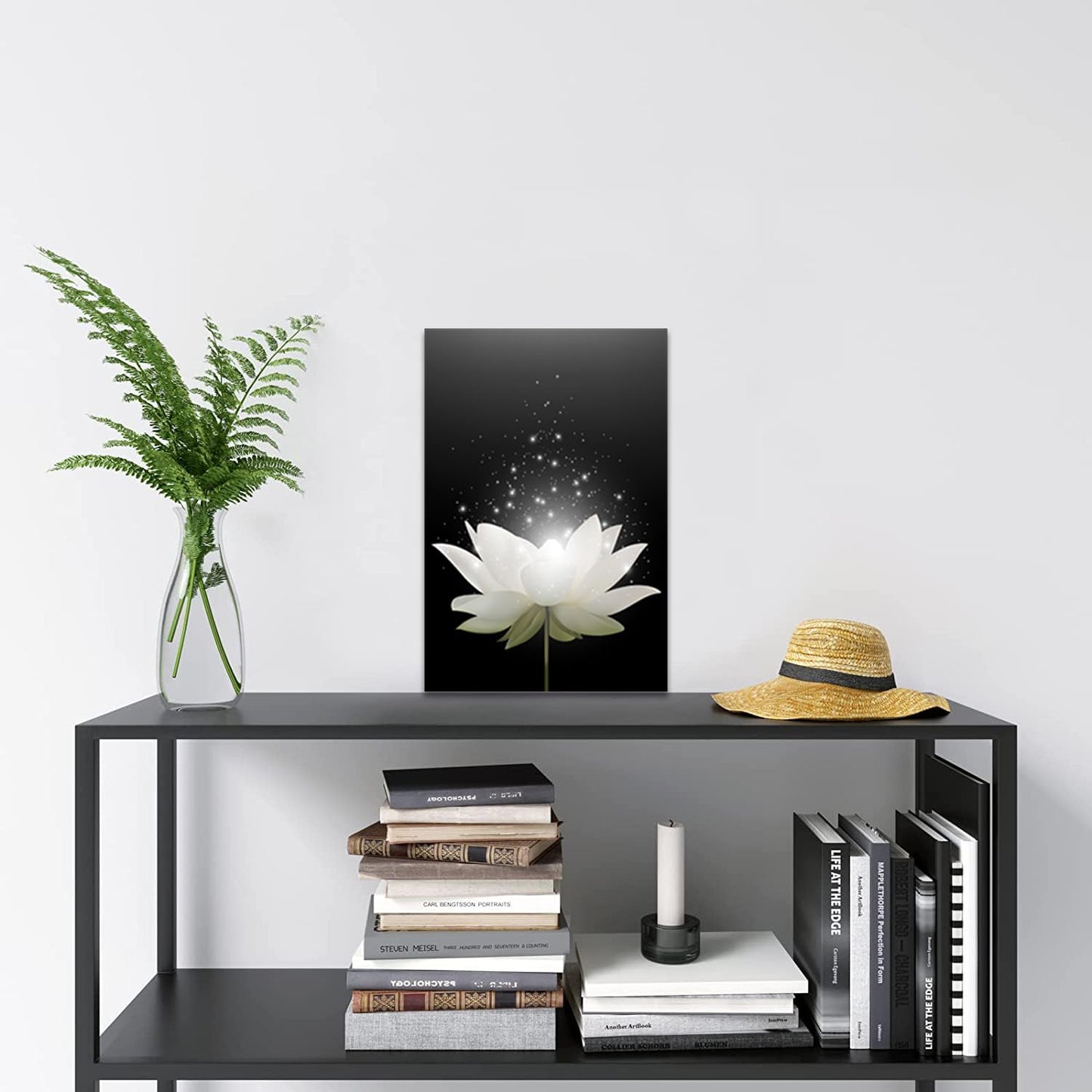 Impressions sur toile Art Lotus Floral Pictures Art mural pour décoration de bureau zen Affiche de méditation Peinture d'art moderne encadrée prête à accrocher (12x16 pouces) 