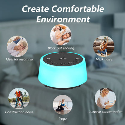White Noise Machine – 25 Soothing Sounds, Color Night Light, Timers