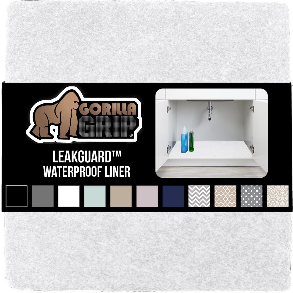 Gorilla Grip LeakGuard Non-Adhesive Under Sink Mat for Kitchen Cabinet, 24x40, Waterproof Quick Dry Shelf Liner, Durable Absorbent Felt Mats for Bathroom Sinks, Cabinets, Dresser, Damask Taupe Cream