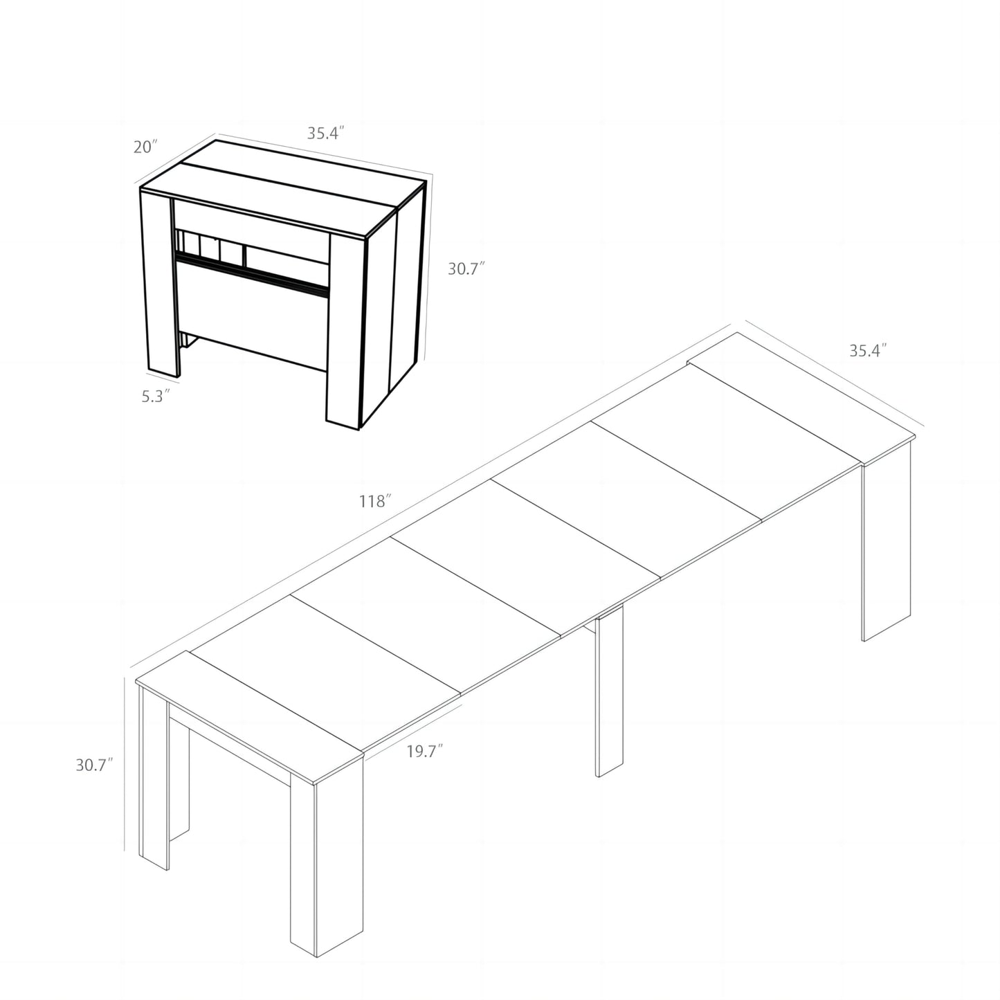 20"-118" Ausziehbarer Esstisch für 2-12 Personen, Moderner Transformatortisch, Platzsparender, extra langer Klapp-Esstisch, Multifunktionaler Konferenz-Besprechungstisch, Walnuss 