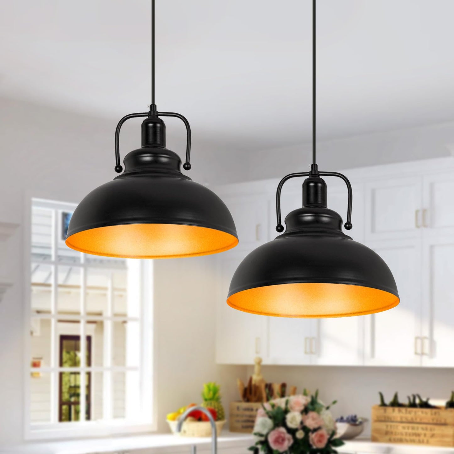 DLLT Gold Pendant Ceiling Lights Fixtures, Classic Pendant Lamp, E26 Industrial Metal Hanging Pendant Led Lighting for Kitchen, Bedroom, Dining Room, Hallway, Loft, Restaurant, Bar, Entryway