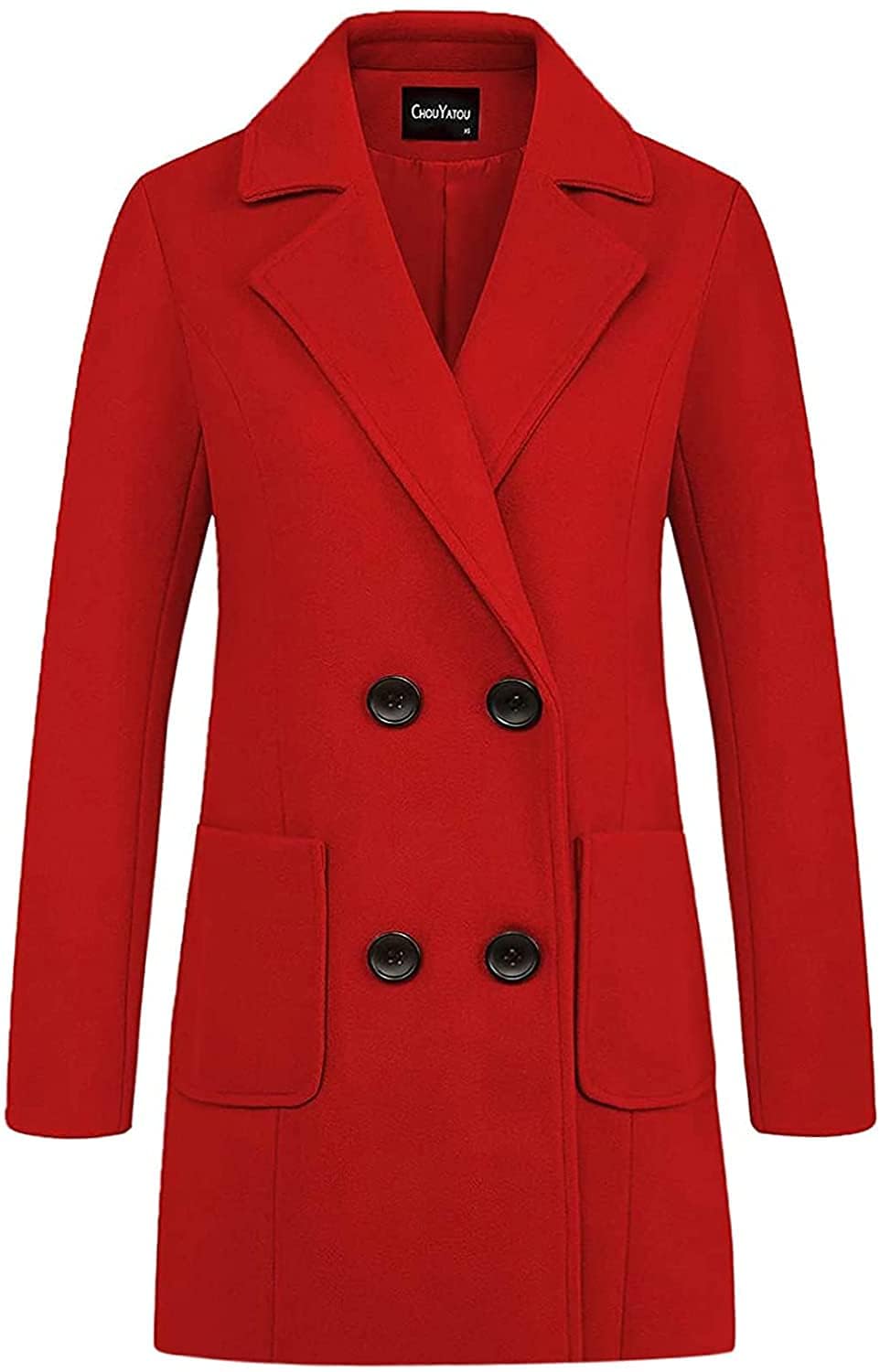 chouyatou Women Elegant Notched Collar Double Breasted Wool Blend Over Coat