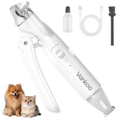 2-in-1 Dog & Cat Nail Clippers with LED Light, Rechargeable Pet Hair Trimmer, Waterproof Grooming Tool