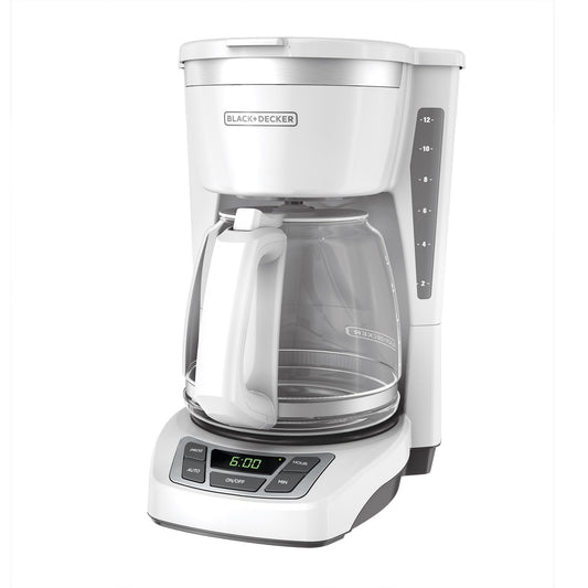 BLACK+DECKER Digitale Kaffeemaschine für 12 Tassen, CM1160W, programmierbar, waschbarer Korbfilter, Sneak-A-Cup, Auto Brew, Wasserfenster, Warmhalteplatte, weiß 