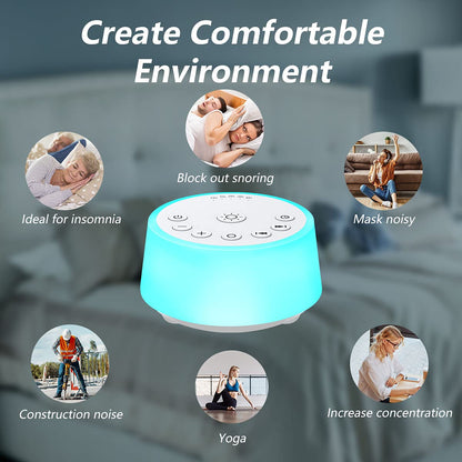 White Noise Machine – 25 Soothing Sounds, Color Night Light, Timers