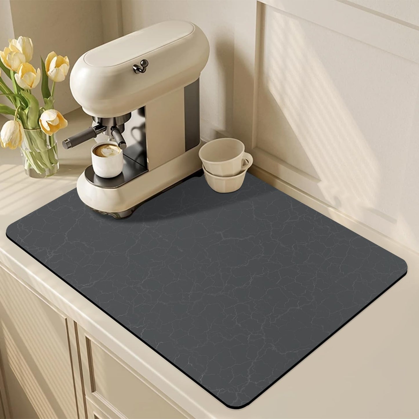 Coffee Maker Mat for Countertops, Coffee Bar Accessories Fit Under Coffee Machine Mat, 19"x12" Rubber Backed Coffee Pots, Table Mat Under Appliance, Dish Drying Mat, Marble Gray for Kitchen Counter