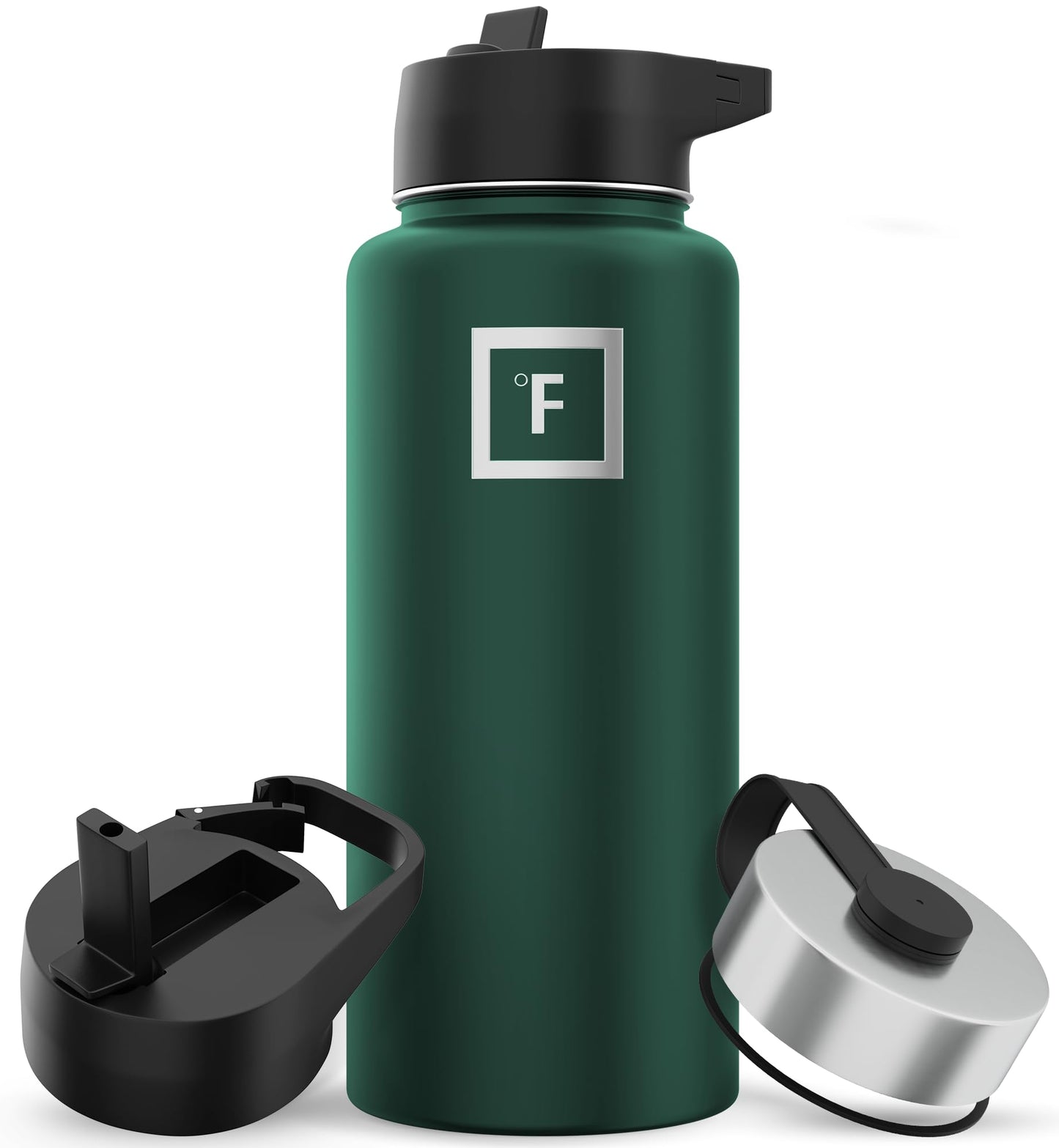 Bouteille d'hydratation de camping et de randonnée IRON °FLASK avec 3 couvercles - Bouteille d'eau en acier inoxydable, à double paroi et isolée sous vide - Anti-fuite et sans BPA (Dark Night, Straw - 32 oz) 