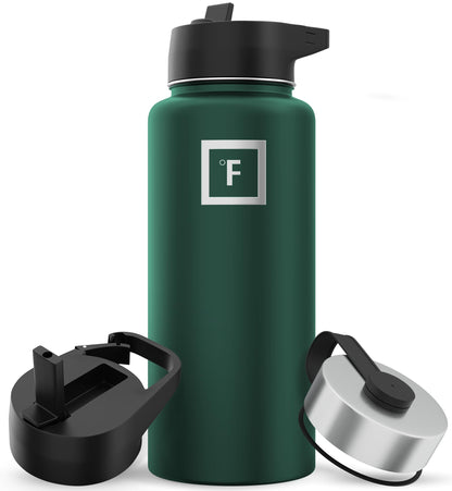 IRON °FLASK 32 oz Stainless Steel Water Bottle – Vacuum Insulated, Leak-Proof, BPA-Free, with 3 Lids (Straw Included)