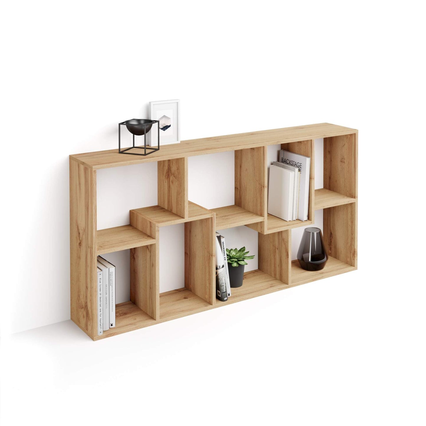 Mobili Fiver, Iacopo XS Bücherregal (63,31 x 31,5 Zoll), rustikale Eiche, Aufbewahrungsbücherregal, modernes Bücherregal für Wohnzimmer, Büro, italienische Möbel 