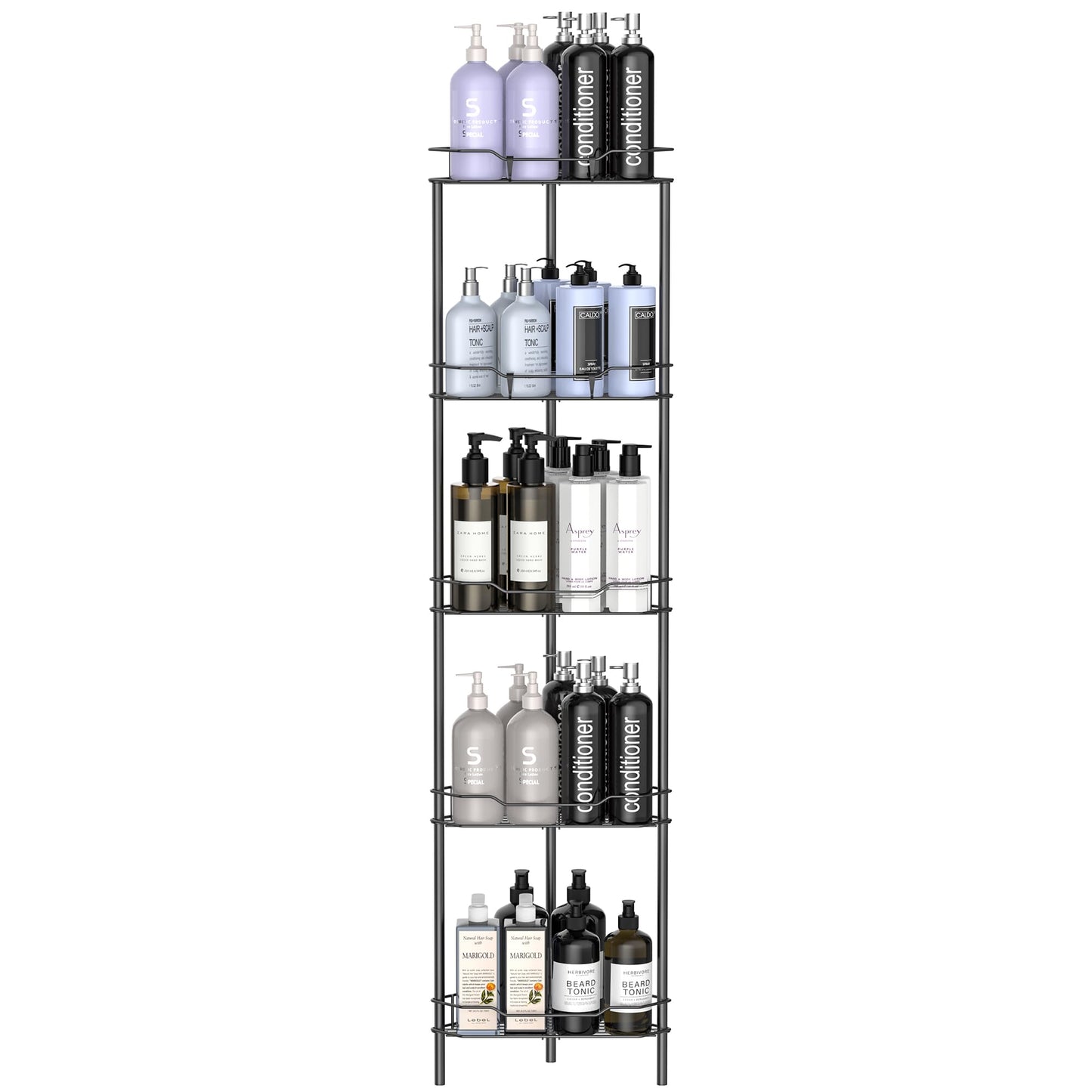 4 Tier Floor Standing Corner Shower Caddy Organizer Shelf with Hooks