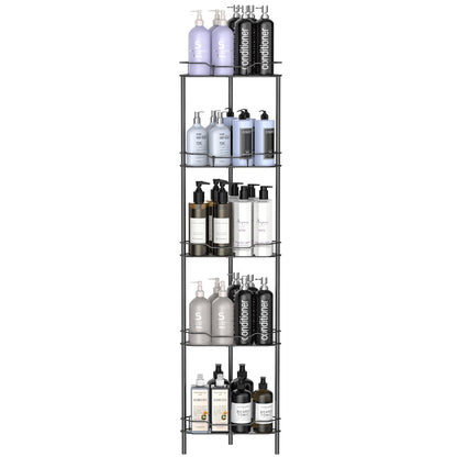 4 Tier Floor Standing Corner Shower Caddy Organizer Shelf with Hooks