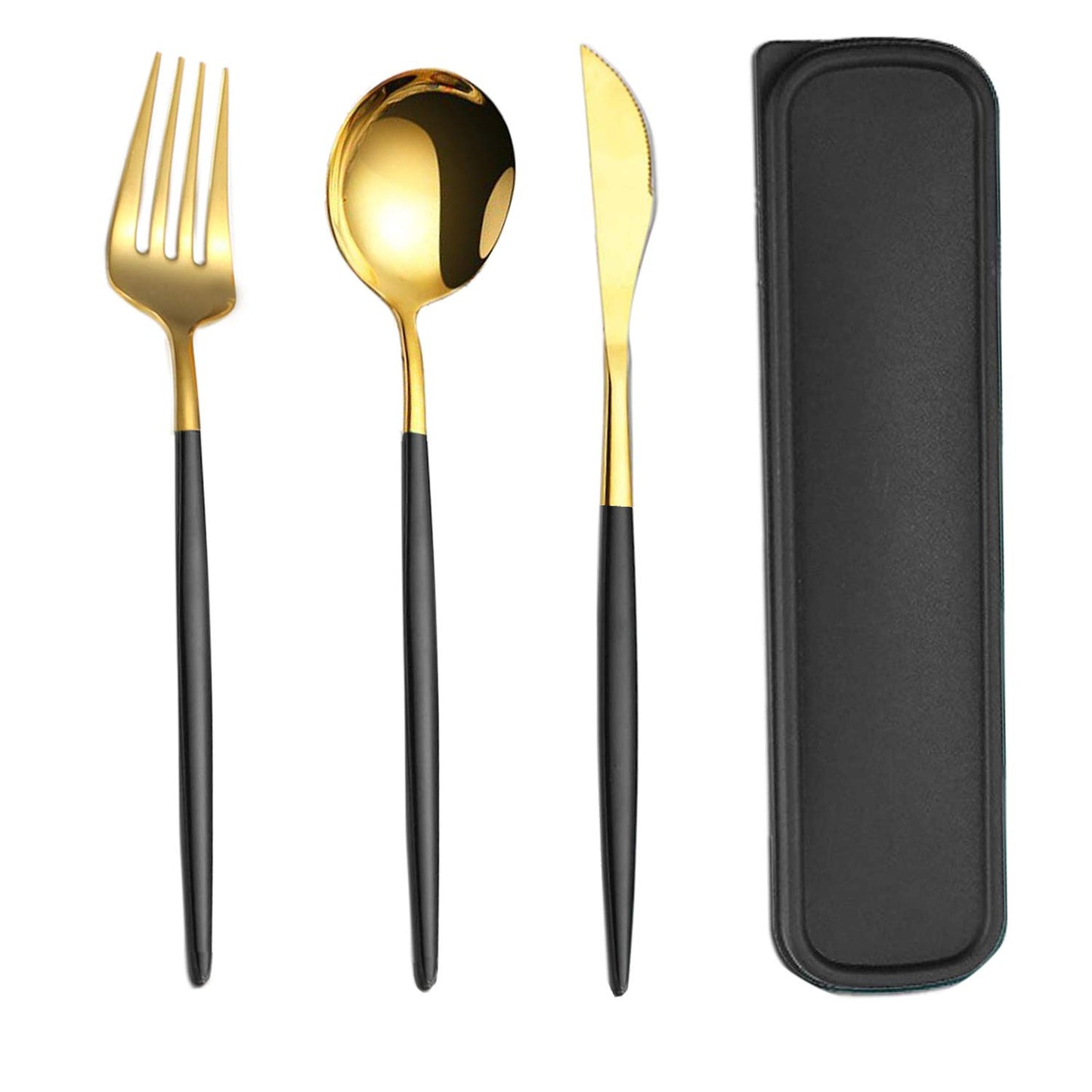 Portable Travel Utensils Set, 18/8 Stainless Steel 3 PCS Cutlery Set Including Knife Fork and Spoon, Reusable Travel Silverware Set with Case for Lunch Box Camping School Office