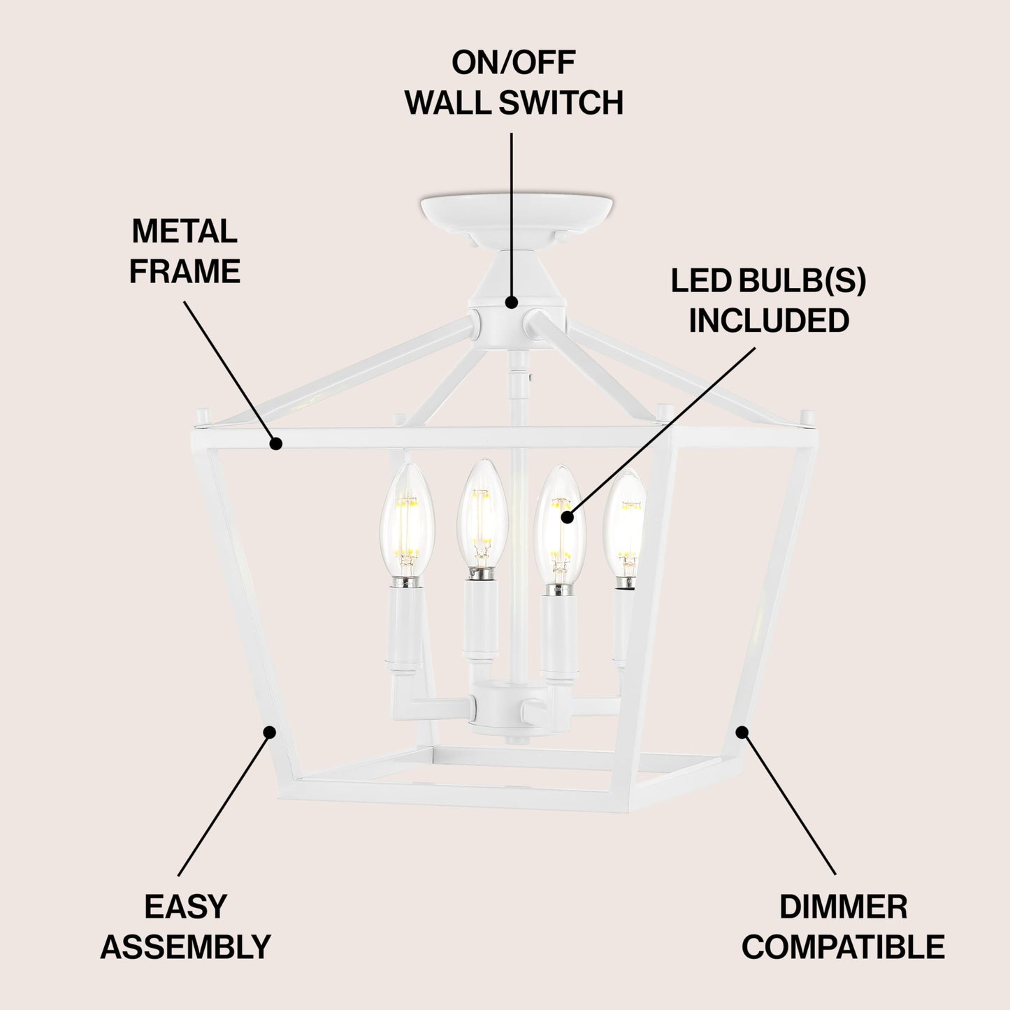 JONATHAN Y JYL7610A Plains Mini Lantern 12" 4-Light Iron Modern Farmhouse LED Flush Mount, Rustic, Industrial, Dimmable, 2700K Cozy Warm Light Kitchen, Hallway, Bathroom, Stairwell, Oil Rubbed Bronze