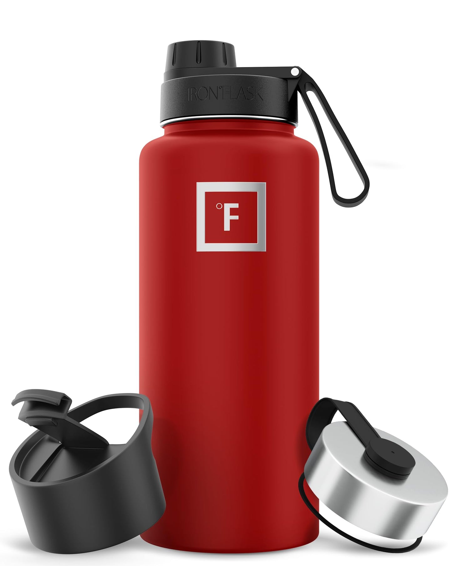 Bouteille d'hydratation de camping et de randonnée IRON °FLASK avec 3 couvercles - Bouteille d'eau en acier inoxydable, à double paroi et isolée sous vide - Anti-fuite et sans BPA (Dark Night, Straw - 32 oz) 