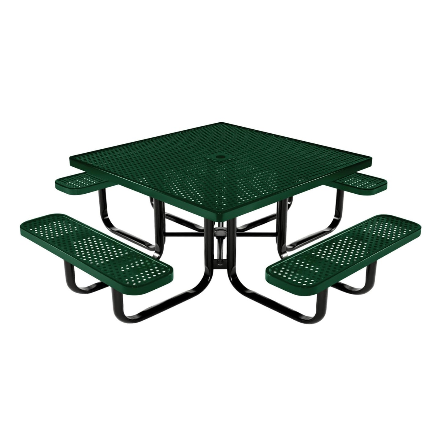 Coated Outdoor Furniture Heavy-Duty Portable Outdoor Picnic Table with Umbrella Hole, Expanded Metal Commercial-Grade Patio Dining Furniture Made in America (46" Square Top, Green)