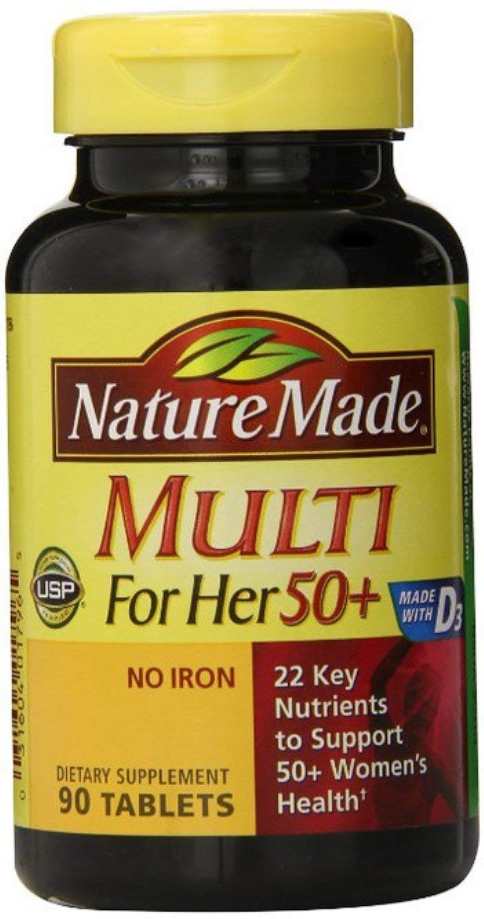 Nature Made Multivitamin For Her 50+ with No Iron, Womens Multivitamin for Daily Nutritional Support, Multivitamin for Women, 90 Tablets, 90 Day Supply