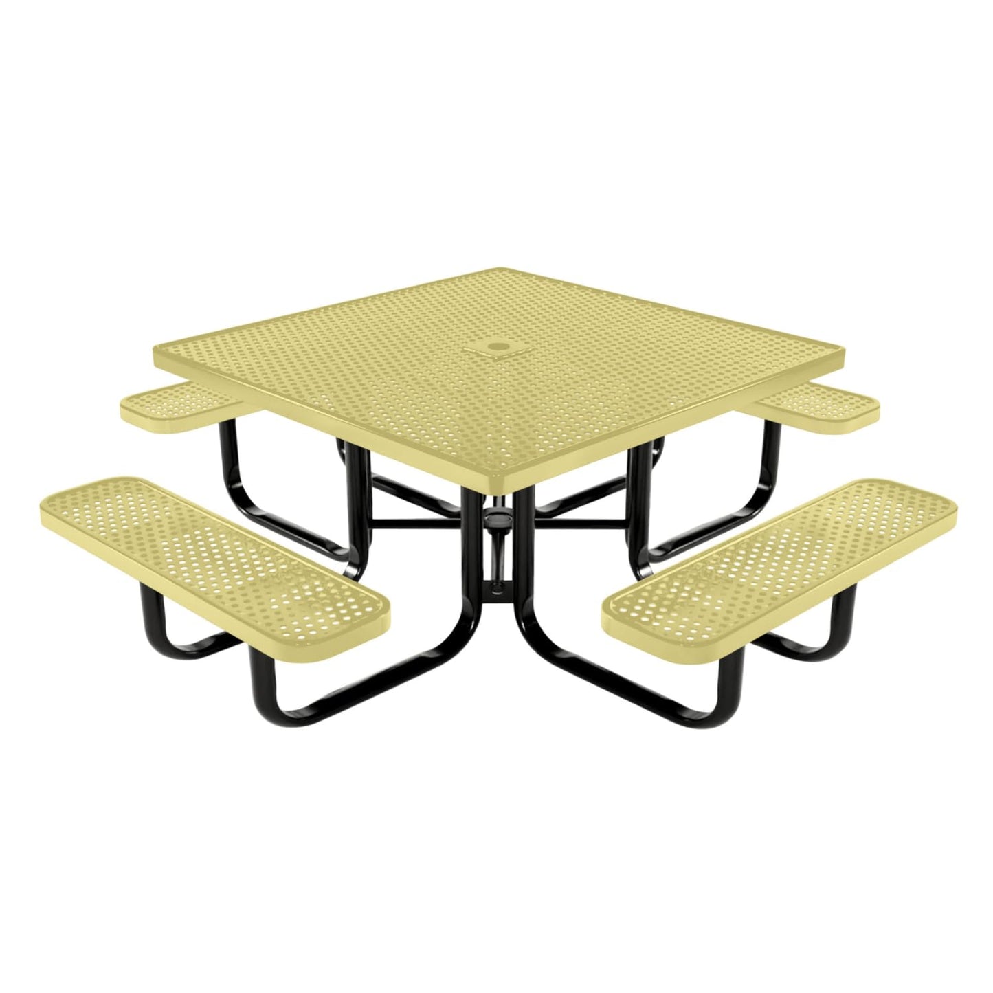 Coated Outdoor Furniture Heavy-Duty Portable Outdoor Picnic Table with Umbrella Hole, Expanded Metal Commercial-Grade Patio Dining Furniture Made in America (46" Square Top, Green)