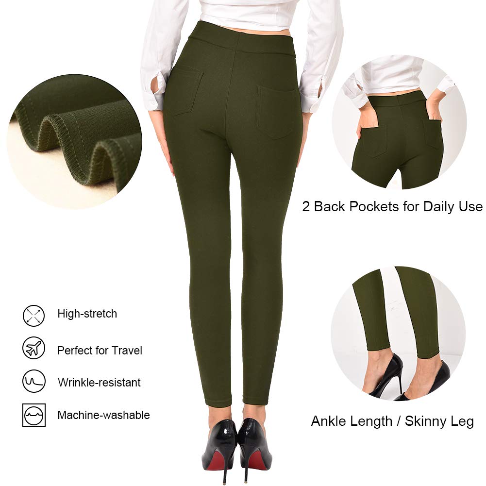 Ginasy Dress Pants for Women Business Casual Stretch Pull On Work Office Dressy Leggings Skinny Trousers with Pockets