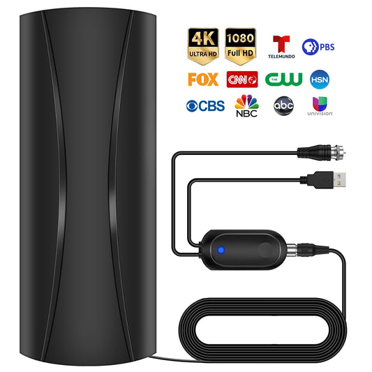 1800+ Miles Range Antenna for Smart TV, Digital TV Antenna Indoor/Outdoor with Amplifier, Long Range 360° Reception Supports 8K, 4K for Smart and Old TVs-36ft Coax Cable