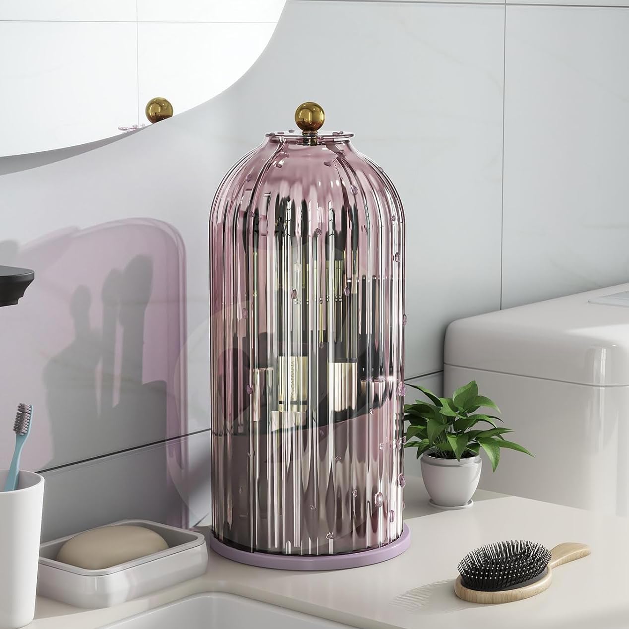 Multi-Use Bathroom Caddy, Dustproof Rotating Organizer with Cover