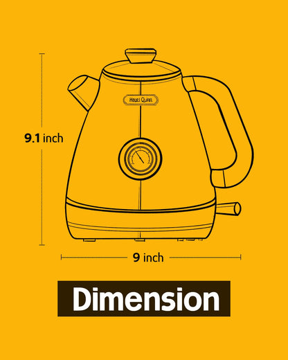 Hazel Quinn Retro Electric Kettle - 1.7 Liters / 57.5 Ounces Tea Kettle with Thermometer, All Stainless Steel, 1200 Watts Fast Boiling, BPA-free, Cordless, Automatic Shut Off.