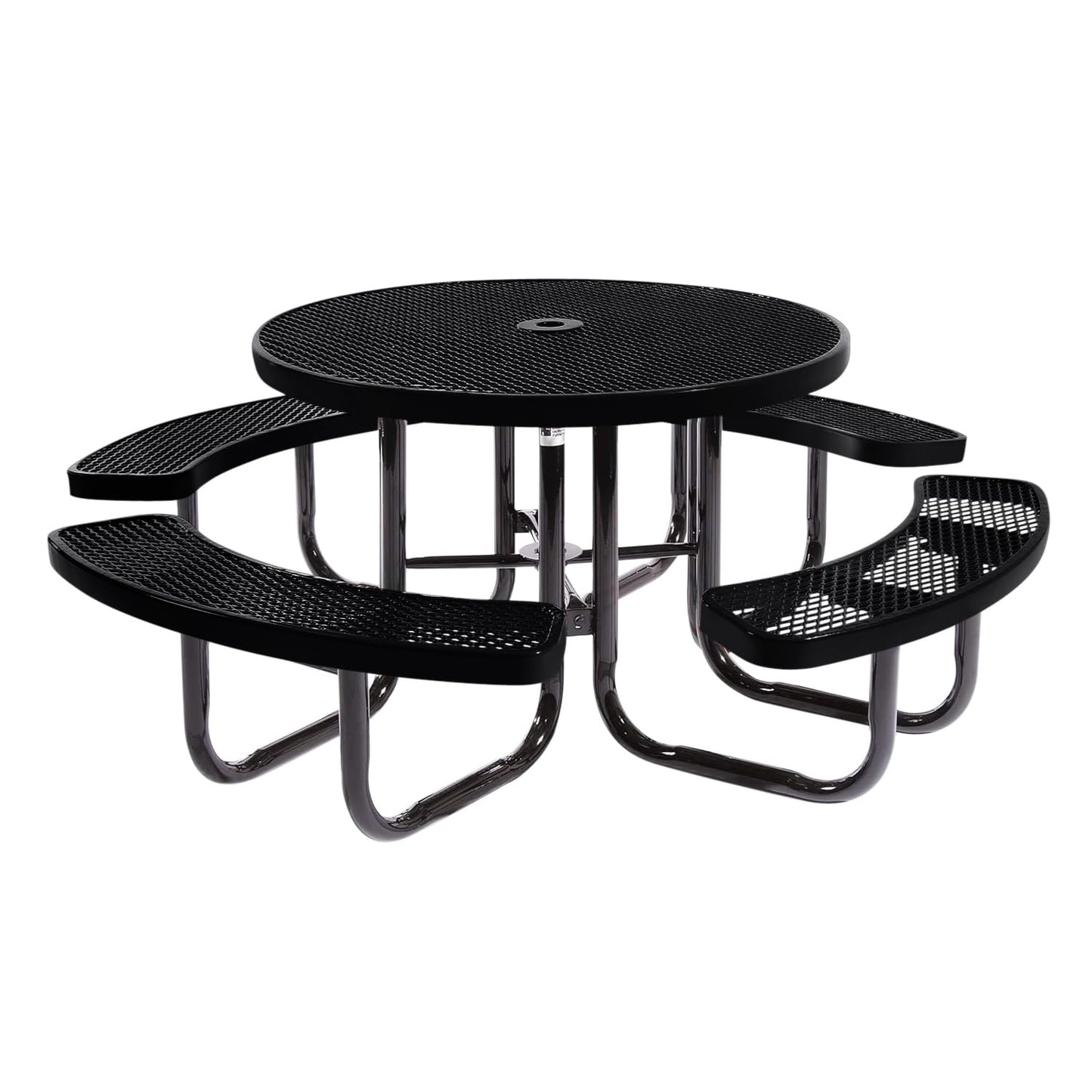 Table de pique-nique d'extérieur portable et robuste avec trou pour parasol, mobilier d'extérieur en métal déployé de qualité commerciale, fabriqué en Amérique (plateau rond de 46 po, bleu clair) 