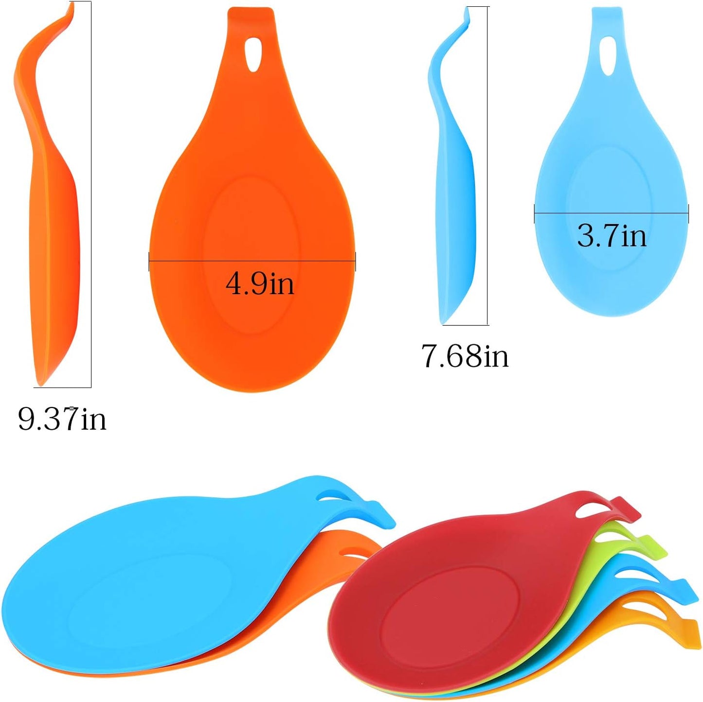 Lot de 6 repose-cuillères en silicone résistant à la chaleur pour ustensiles de cuisine, louche, cuillère, support de spatule coloré (2 grandes et 4 petites tailles) 