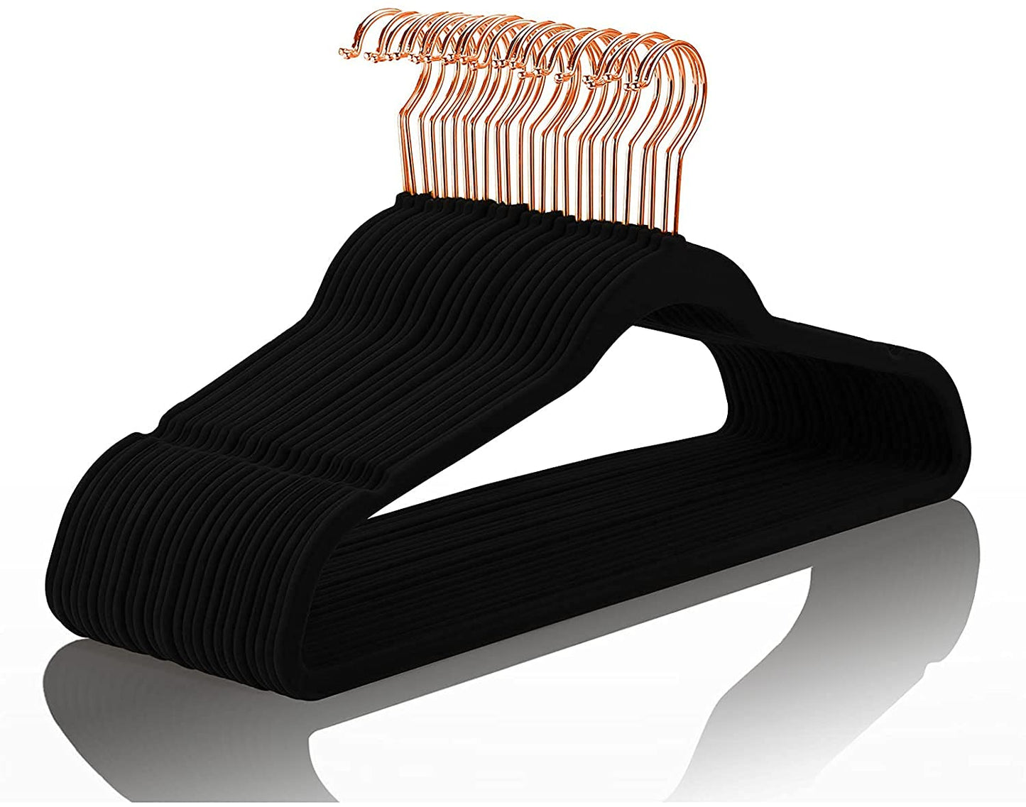 MIZGI Premium Velvet Hangers (30 Pack) Heavy Duty- Non Slip - Velvet Suit Hangers Black - Copper/Rose Gold Hooks,Space Saving Clothes Hangers (Black)