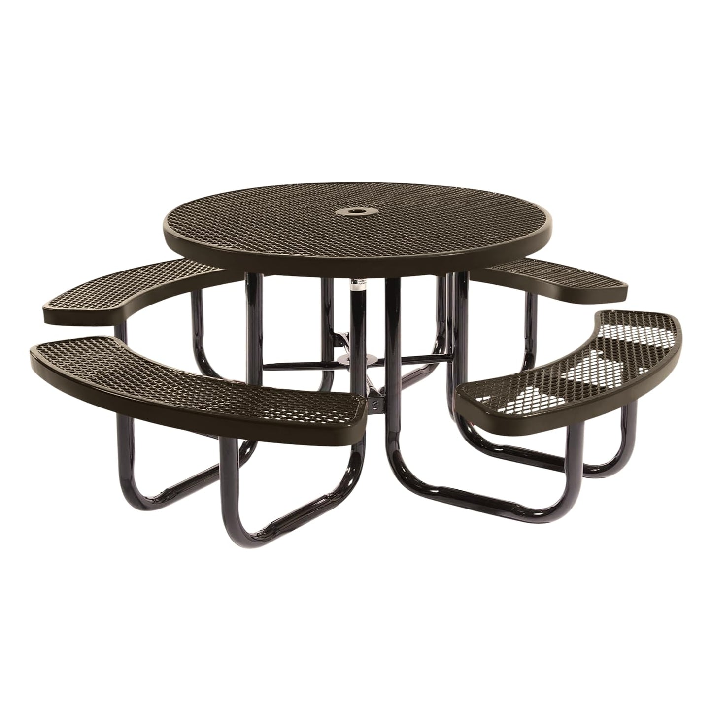 Table de pique-nique d'extérieur portable et robuste avec trou pour parasol, mobilier d'extérieur en métal déployé de qualité commerciale, fabriqué en Amérique (plateau rond de 46 po, bleu clair) 