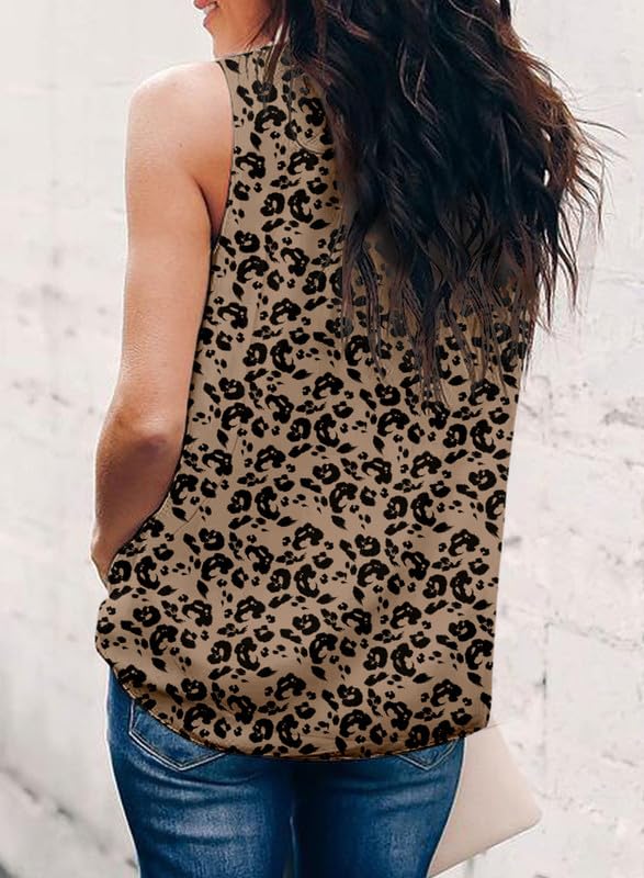 Dokotoo Womens Casual Sleeveless Shirts Halter Neck Leopard Print Tank Top and Blouses