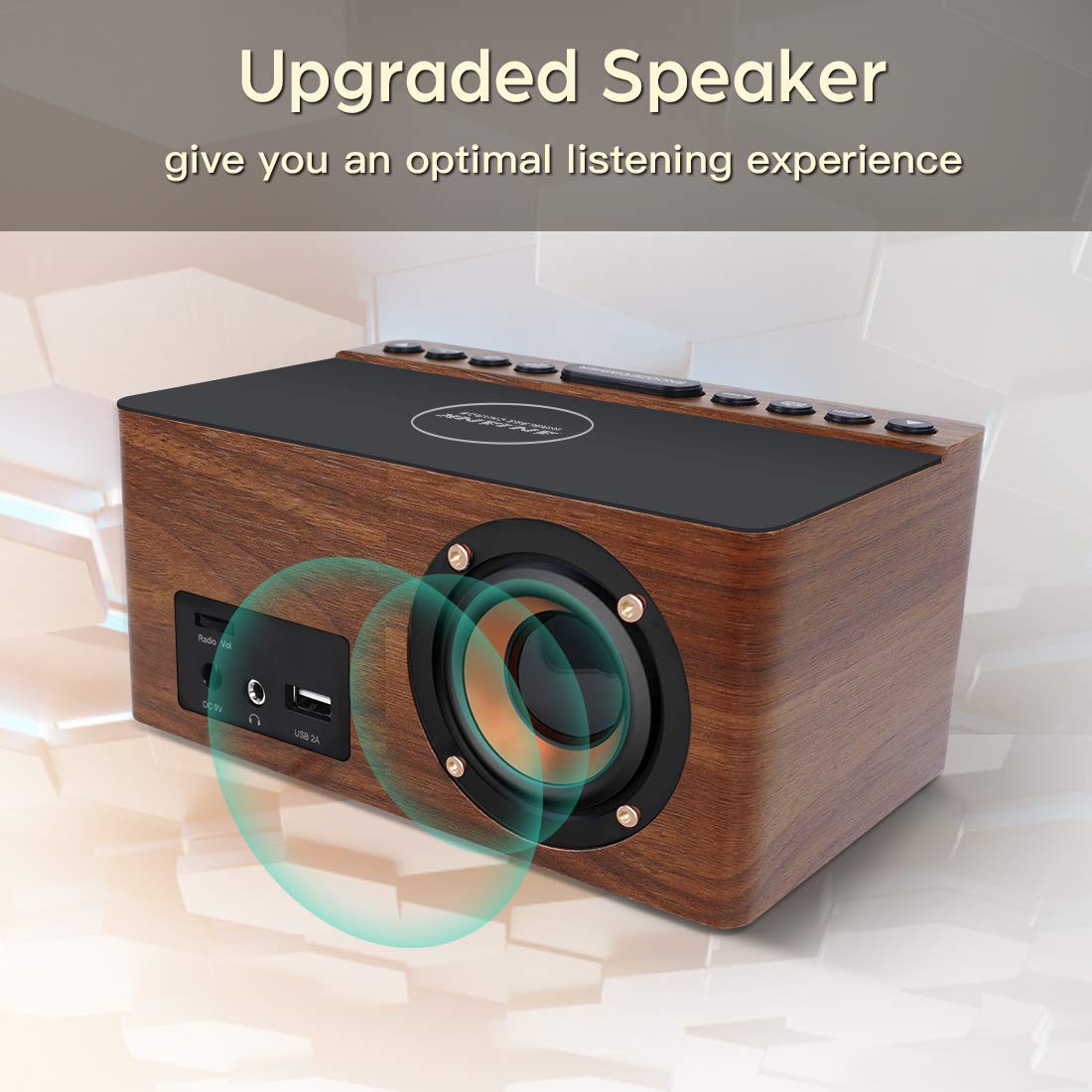 Digital Alarm Clock with FM Radio & Wireless Charging – Qi-Certified, LED Display, USB Port, Sleep Timer