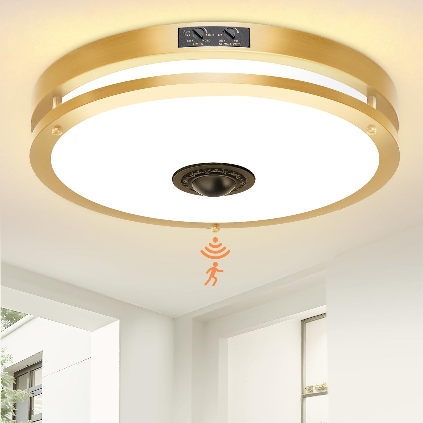 Motion Sensor LED Ceiling Light – Adjustable Color Temp, Outdoor Flush Mount